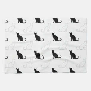 Silhouettes Of Black and White Cats Tea Towel