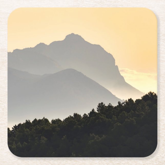 Silhouettes of Mountains Square Paper Coaster (Front)