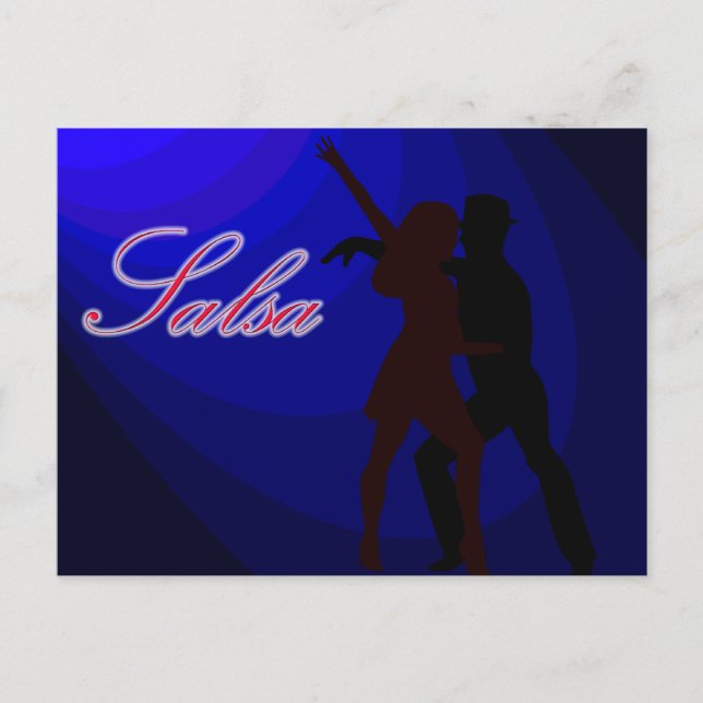 Silhouettes of Salsa dancers with blue background Postcard (Front)