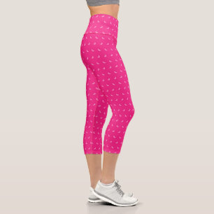 Silhouettes of Small Pink Bananas on Intense Pink Capri Leggings