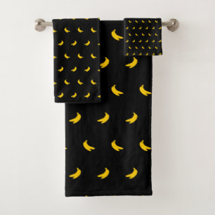Silhouettes of Small Yellow Bananas on Black Bath Towel Set