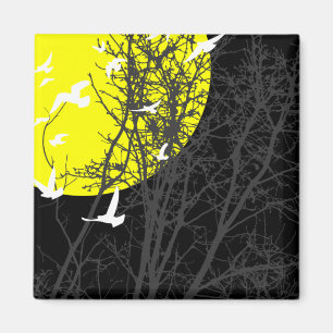 silhouscreen birds : yellow moon magnet