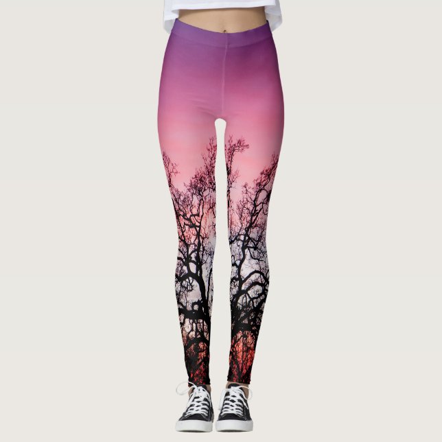Silhoutte of California Oak Tree at Sunset Leggings (Front)