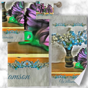 Silk and Corn Husk Flowers 2190 Bath Towel Set