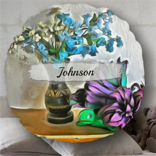 Silk and Corn Husk Flowers 2190 Round Cushion