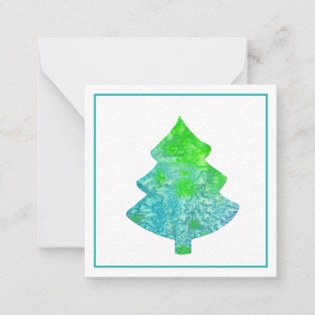 Silk Aqua & Green Abstract Tree Card (Front)