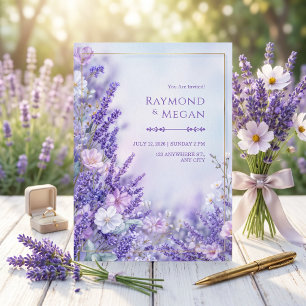 Silk Blossom Romantic Lavender Gold Frame Wedding Invitation