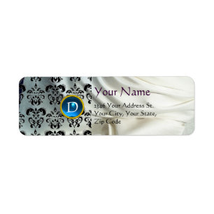 SILK DAMASK GEM blue white Return Address Label