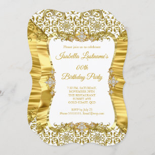 Silk Damask Gold White Diamond Birthday Party Invitation