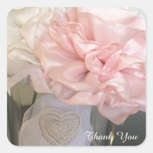 Silk Fabric Flowers Thank You Square Sticker