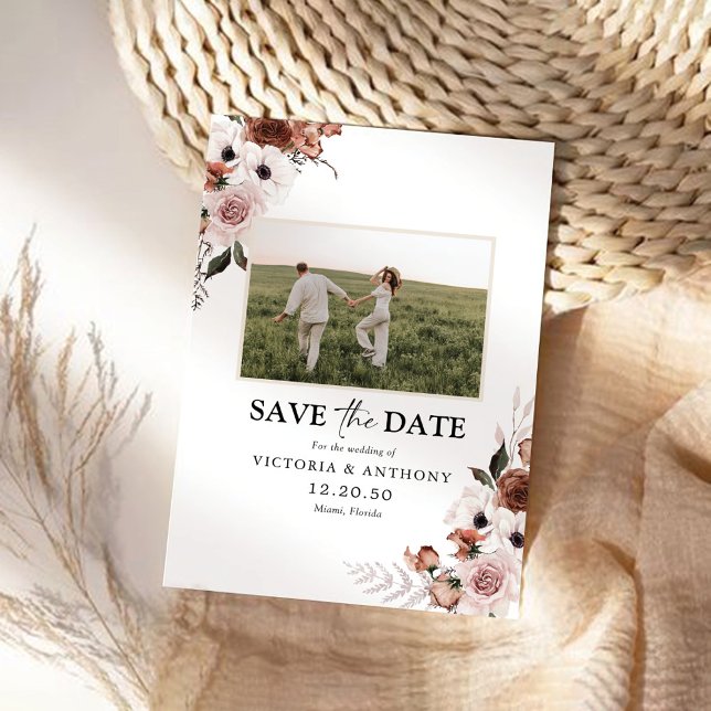 Silk Floral Save The Date with Photo Card (Creator Uploaded)