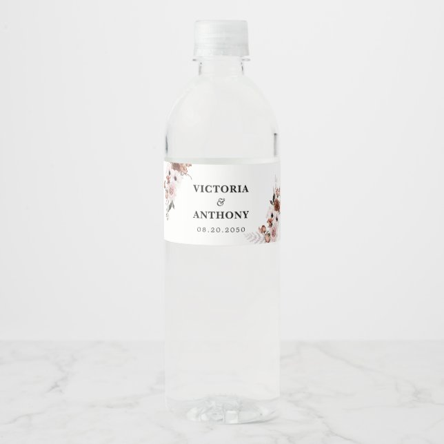 Silk Floral Wedding Water Bottle Labels (Front)
