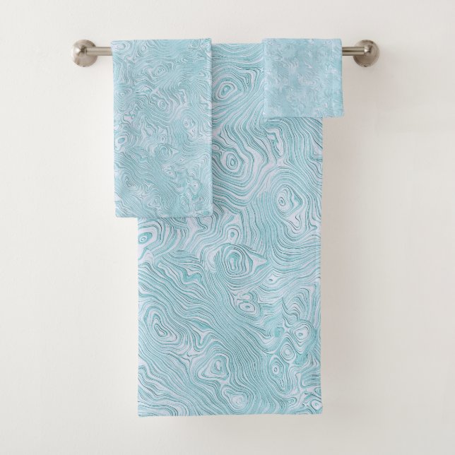 Silk Moire Small Pattern in Bright Aqua Bath Towel Set (Insitu)