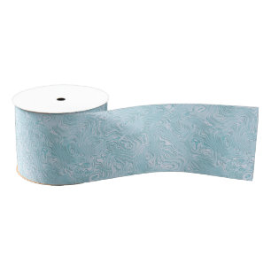 Silk Moire Small Pattern in Bright Aqua Grosgrain Ribbon