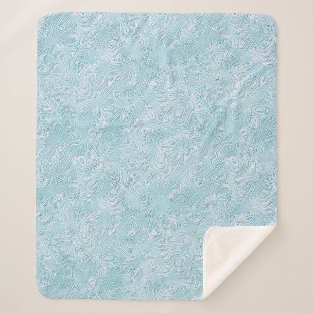 Silk Moire Small Pattern in Bright Aqua Sherpa Blanket (Front)