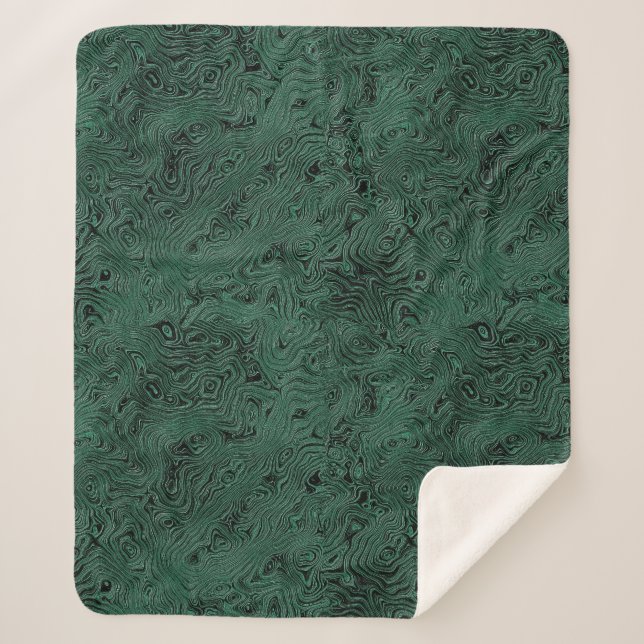 Silk Moire Small Pattern in Forest Green Sherpa Blanket (Front)