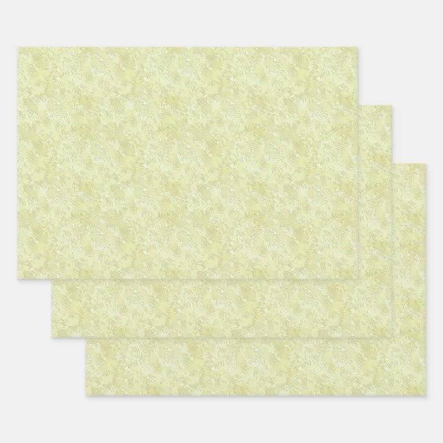 Silk Moire Small Pattern in Lemon Yellow Wrapping Paper Sheet (Set)