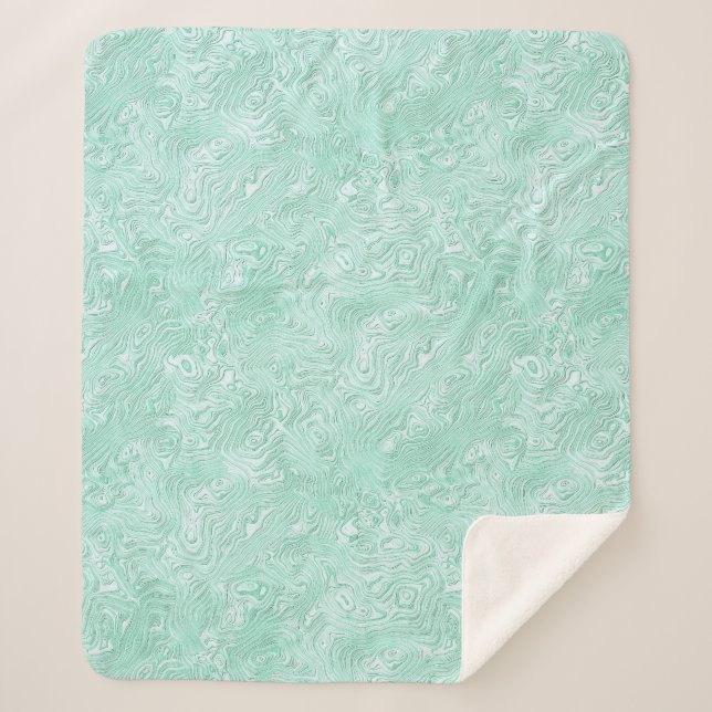 Silk Moire Small Pattern in Mint Green Sherpa Blanket (Front)
