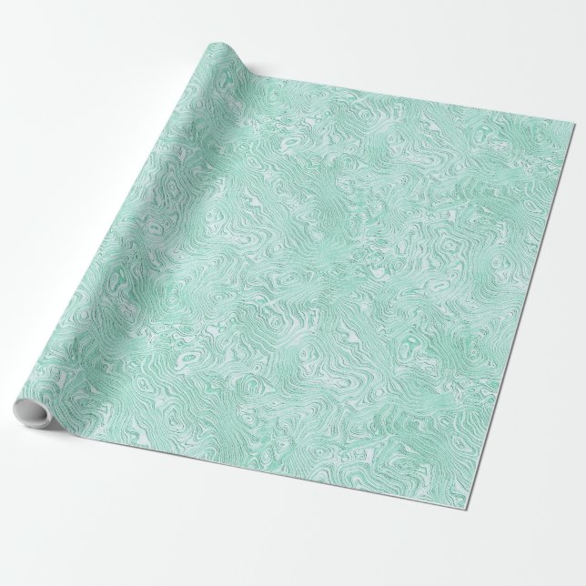 Silk Moire Small Pattern in Mint Green Wrapping Paper (Unrolled)