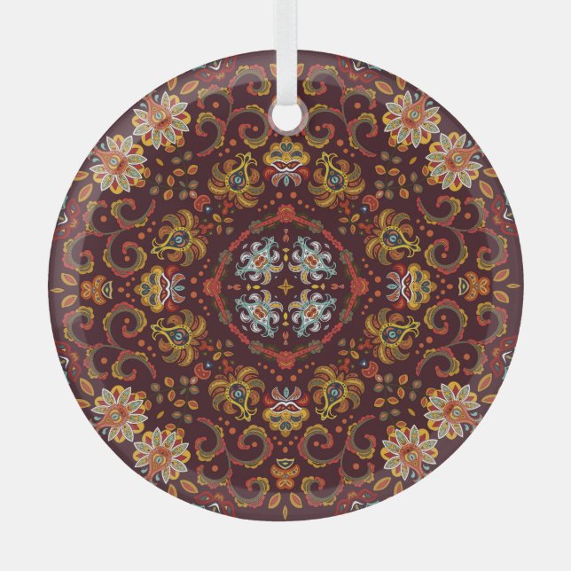 Silk neck scarf, eastern pattern glass tree decoration (Front)