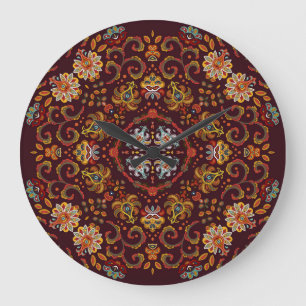 Silk neck scarf, eastern pattern large clock