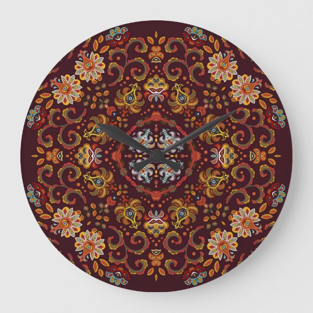 Silk neck scarf, eastern pattern large clock (Front)