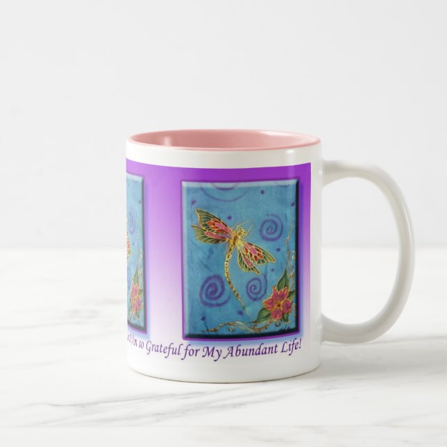 Silk Painted Dragonfly Gratitude Mug by Cyn Mc (Right)