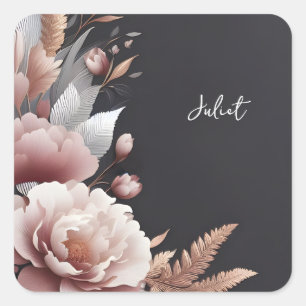 Silk Pink Boho Peony Dusty Rose Bridal Shower Square Sticker
