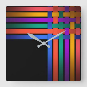 Silk ribbons lines black background pattern bright square wall clock