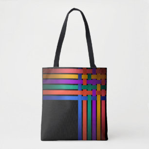 Silk ribbons lines black background pattern bright tote bag
