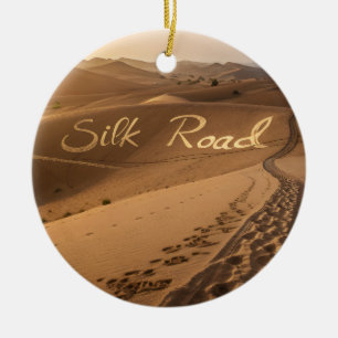 Silk Road Desert Landscape Typography Art Ceramic Ornament