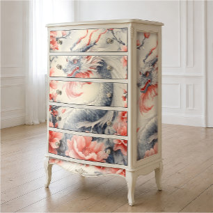 Silk Road Dragon Pink Floral Fine Art Decoupage Tissue Paper