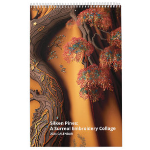 Silken Pines: A Surreal Embroidery Collage Calendar