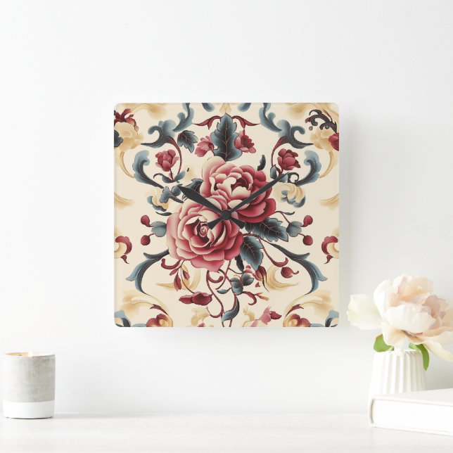 Silken Rose Dynasty Square Wall Clock (Home)