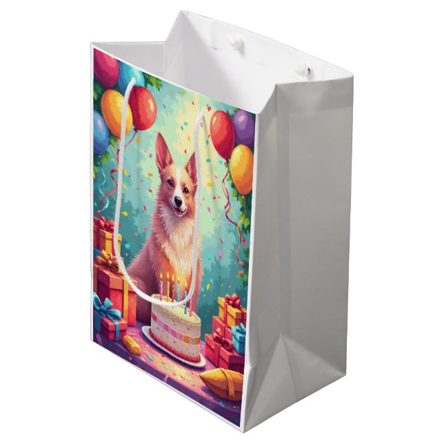 Silken Windhound Birthday Celebration Medium Gift Bag (Front Angled)
