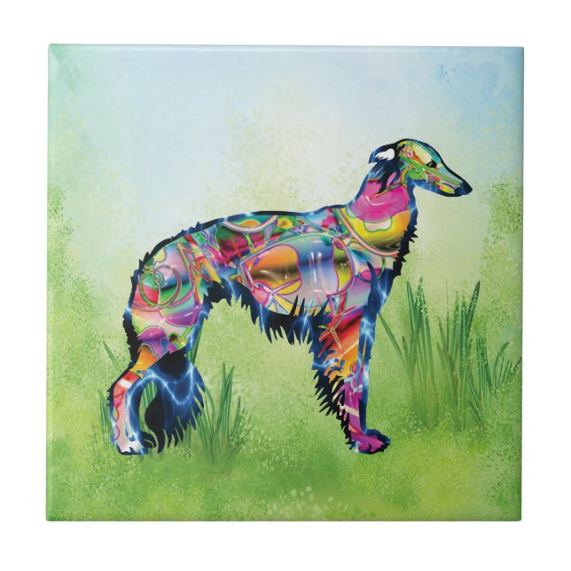 Silken Windhound - Colourful Ceramic Tile (Front)