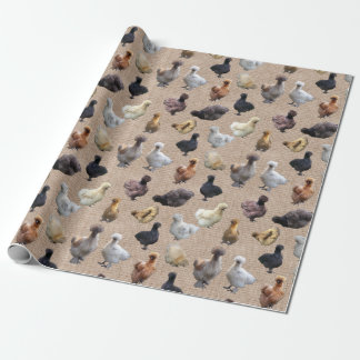 Silkie Bantam Burlap Chickens Wrapping Paper