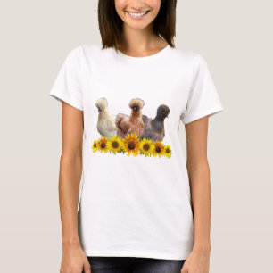 Silkie Bantam Chicken Trio and Sunflowers T-Shirt