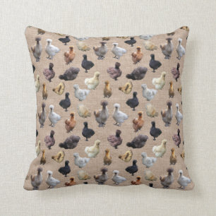 Silkie Bantam Chickens on Burlap Cushion