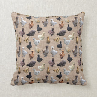 Silkie Bantam Chickens on Burlap Cushion