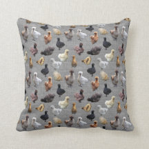 Silkie Bantam Chickens on Grey Burlap Cushion