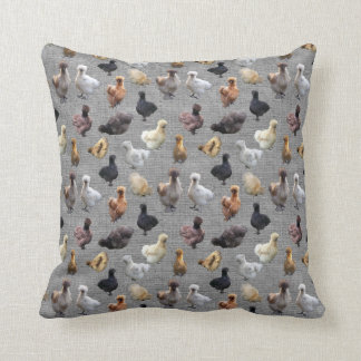 Silkie Bantam Chickens on Grey Burlap Cushion