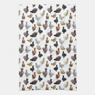 Silkie Bantam Chickens Tea Towel