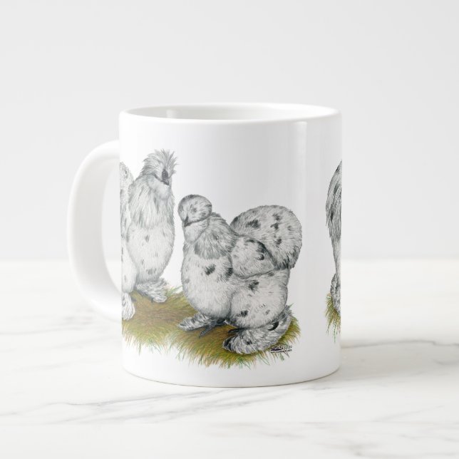 Silkie Bantam Splash Chickens Large Coffee Mug (Front Left)