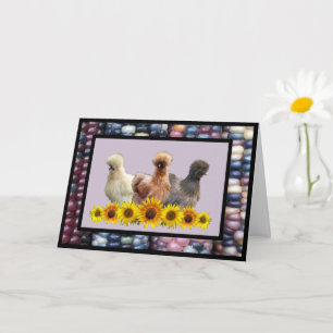 Silkie Bantam Sunflowers Rainbow Gem Corn Greeting Card