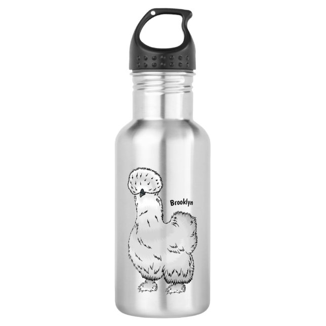 Silkie chicken cartoon illustration 532 ml water bottle (Front)