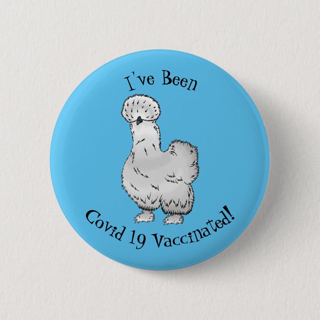 Silkie chicken cartoon illustration 6 cm round badge (Front)