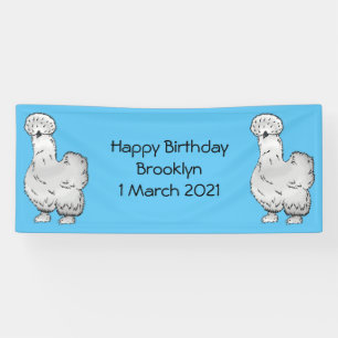 Silkie chicken cartoon illustration banner
