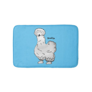 Silkie chicken cartoon illustration bath mat