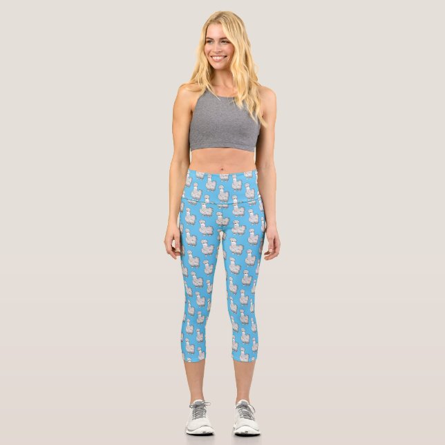 Silkie chicken cartoon illustration  capri leggings (Front)